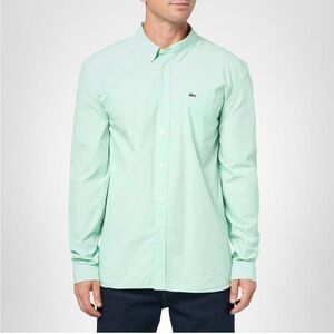 New Lacoste Mens Regular Fit Gingham Poplin Shirt US XS/S in White/Green